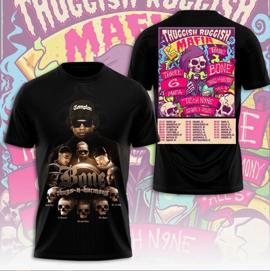 Bone Thugs-N-Harmony The Thuggish-Ruggish-Mafia Tour 2025 Aop 3D T-Shirt - Image 2