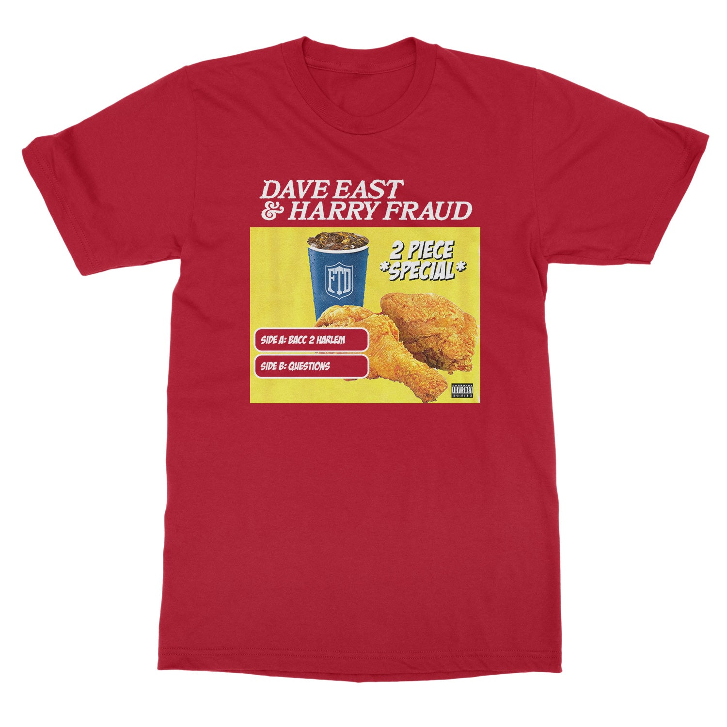 Dave East & Harry Fraud Dave East & Harry Fraud 2 Piece Cover Art T-Shirt (Red) T-Shirt - Image 2
