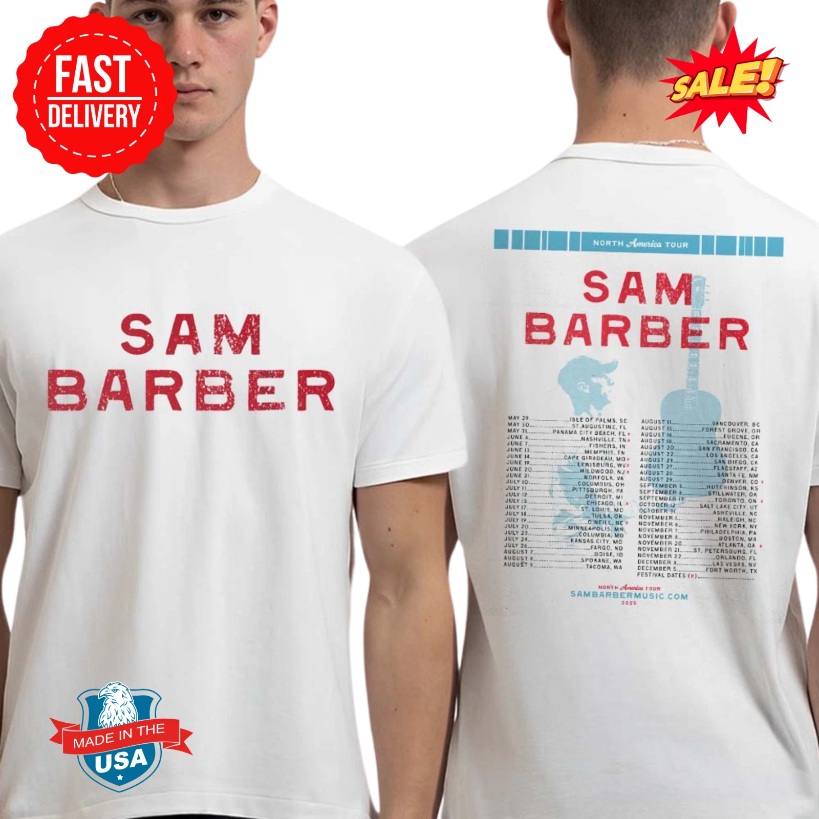 Sam Barber The 2025 North America Tour Cities Dates List Shirt