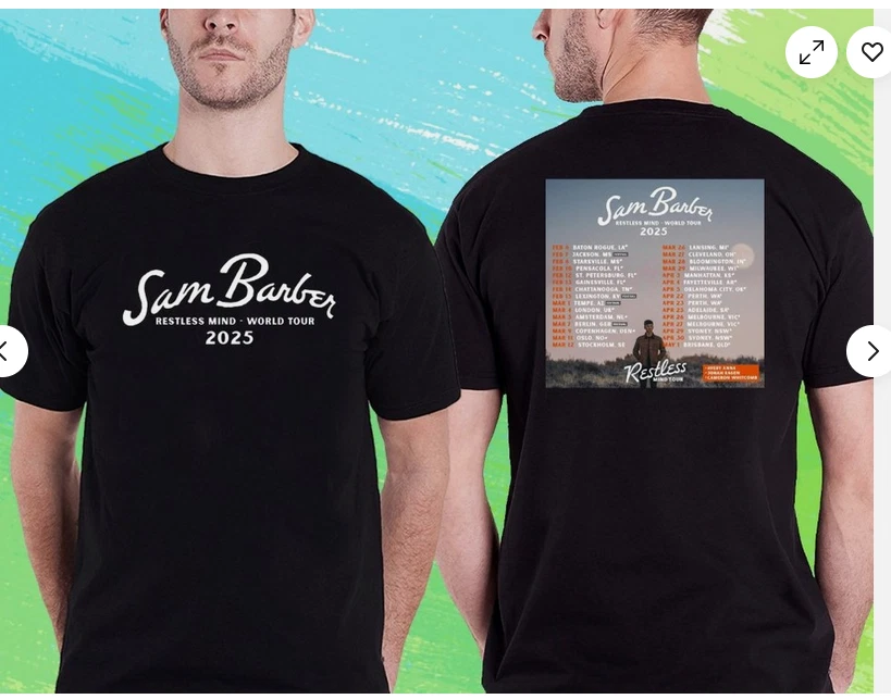 Sam Barber Restless Mind World Tour 2025 Black Tshirt