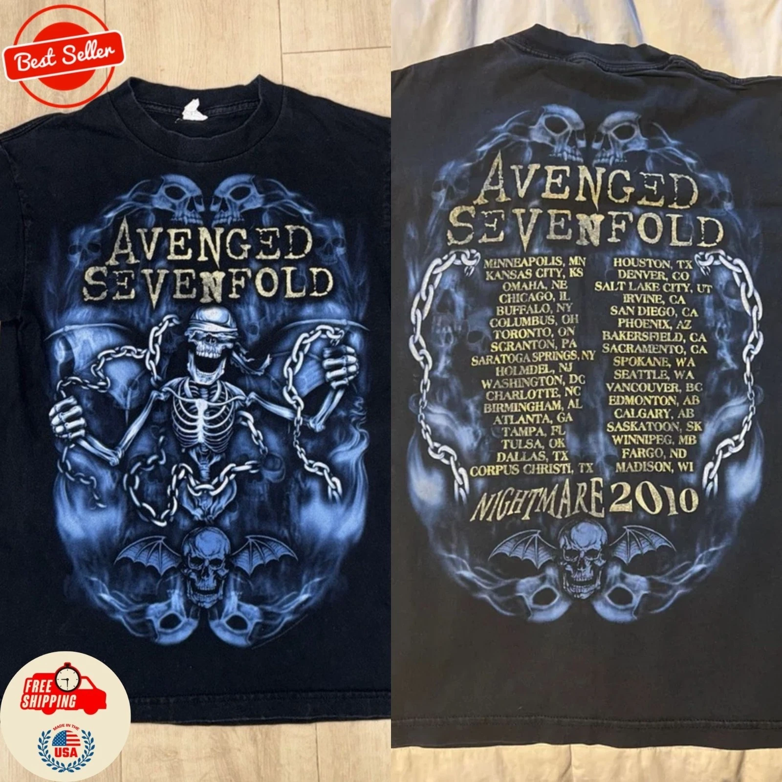 Avenged Sevenfold A7X Nightmare Tour 2010 Two-Sided Shirt