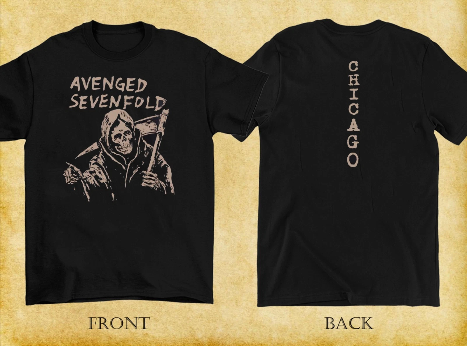 Avenged Sevenfold Chicago 2025 Pop Up 2025 The Reaper Two Sided Shirt
