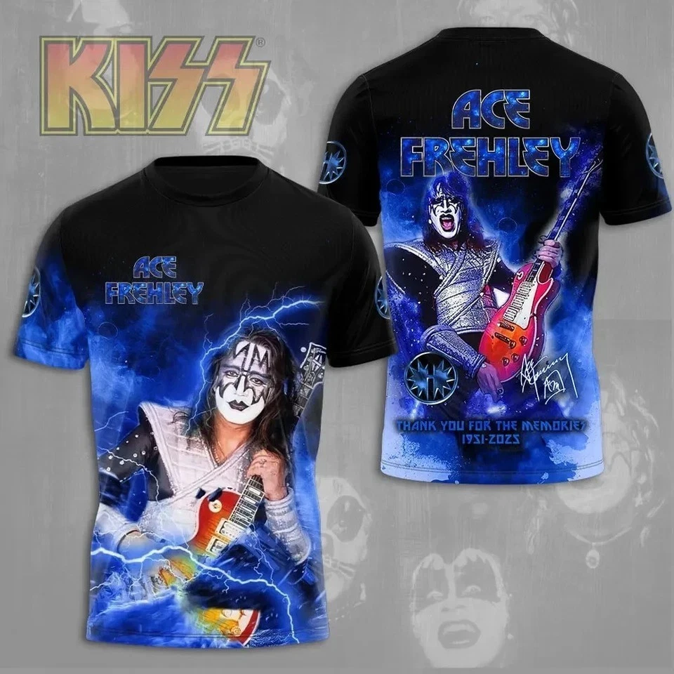 Kiss Band Ace Frehley Signatures 3D Full Size Shirt Unisex
