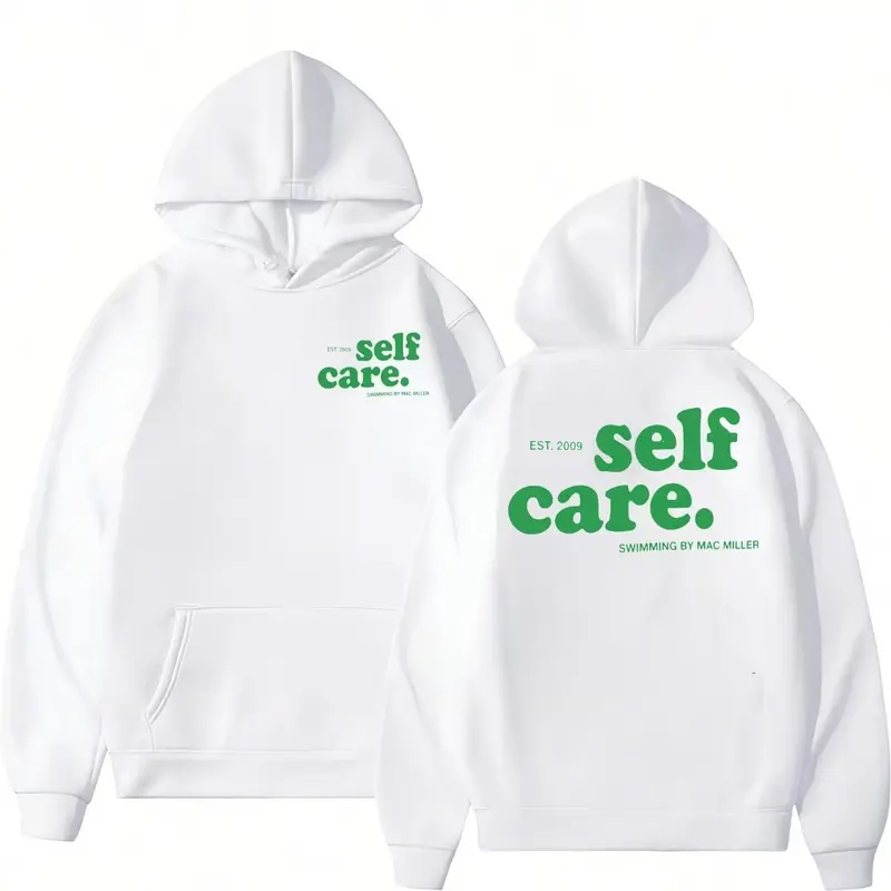 Hoodie With Self Care. Slogan, Front & Back Graphic, Mac Miller Reference