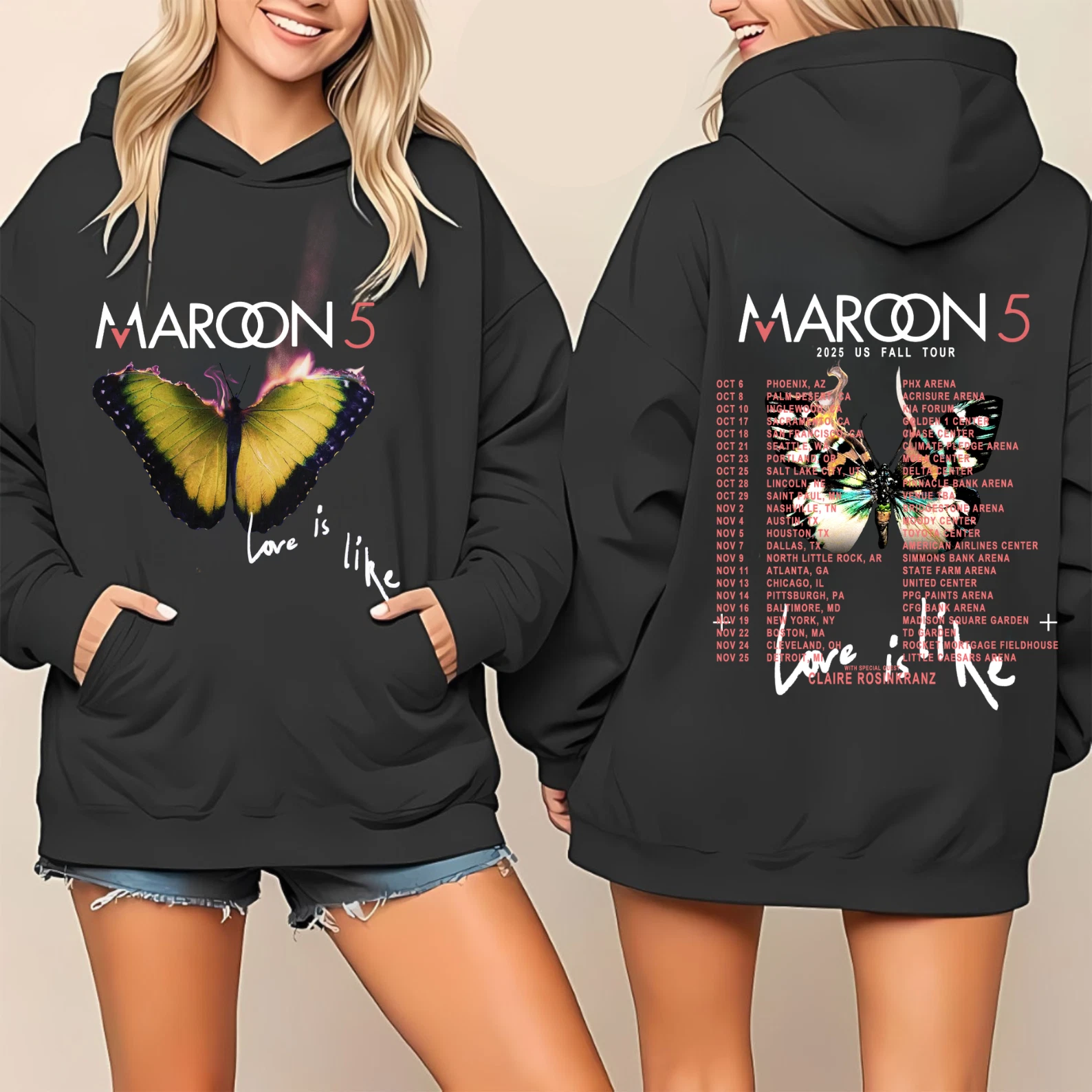 Maroon 5 2025 Us Fall Tour Shirt Butterfly Hoodie