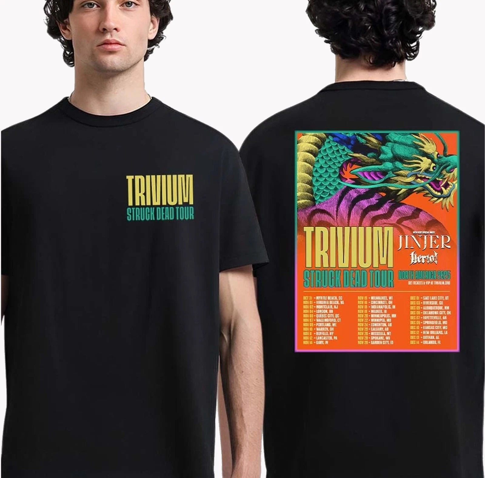 Trivium Struck Dead Tour North American 2025 Cities Date Two Sided Shirt