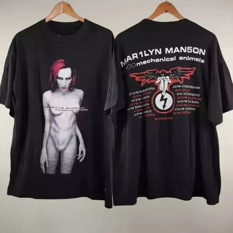 1998 Marilyn Manson Mechanical Animals 2 Side Black Unisex T Shirt