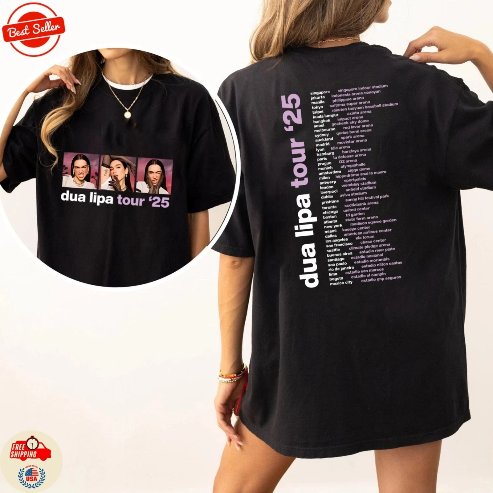 Dua Lipa Radical Optimism Tour 2025 Panel Photo Concert Merch Shirt