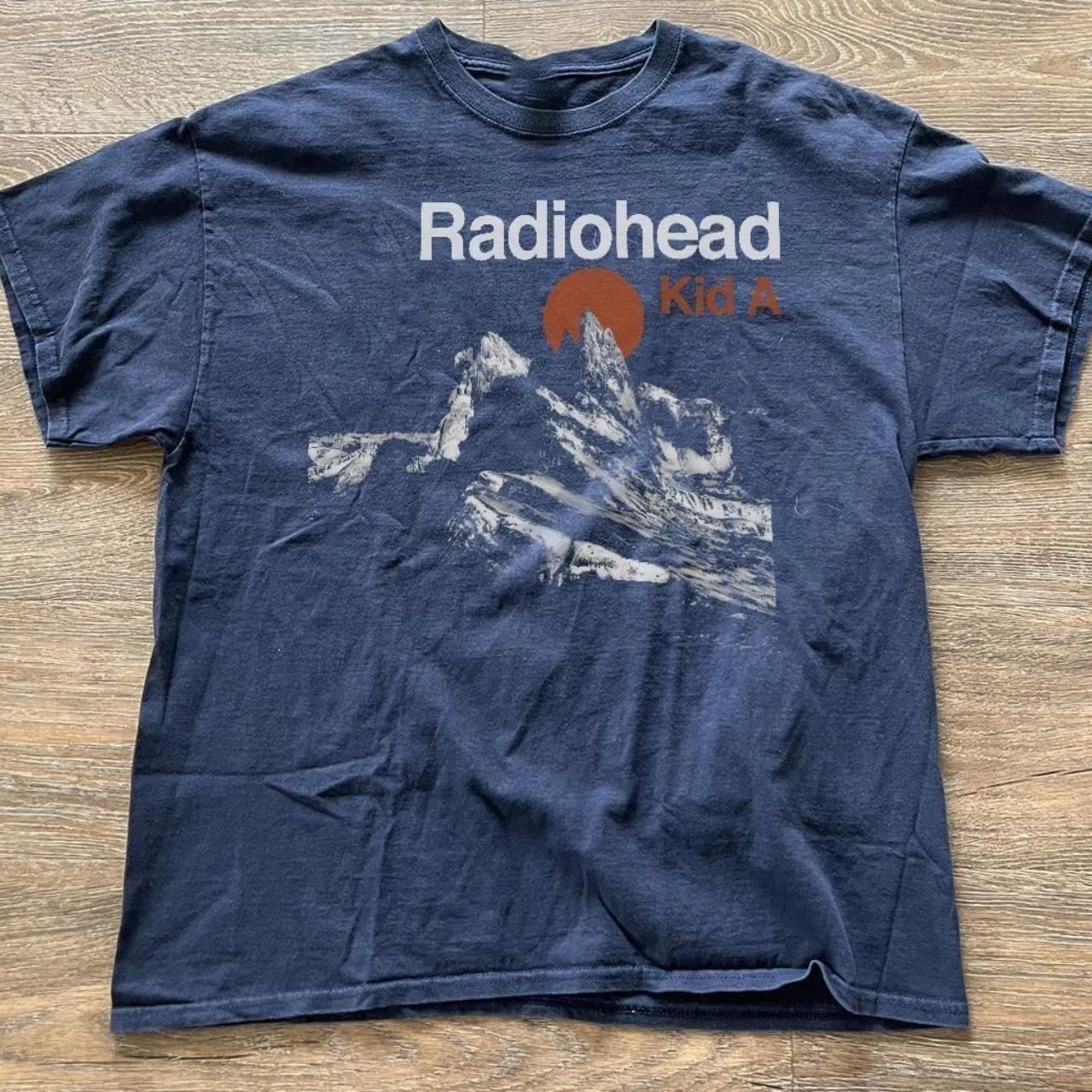 Radiohead Kid A Albums Tour Rare Navy T Shirt Short Sleeve Shirt