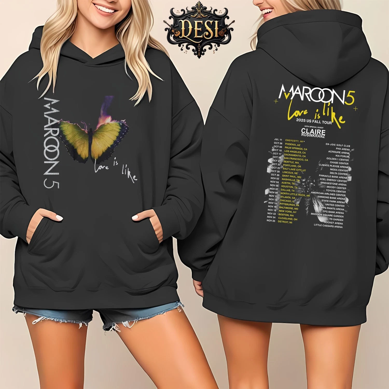 Maroon 5 Love Is Like 2025 Us Fall Tour Hoodie