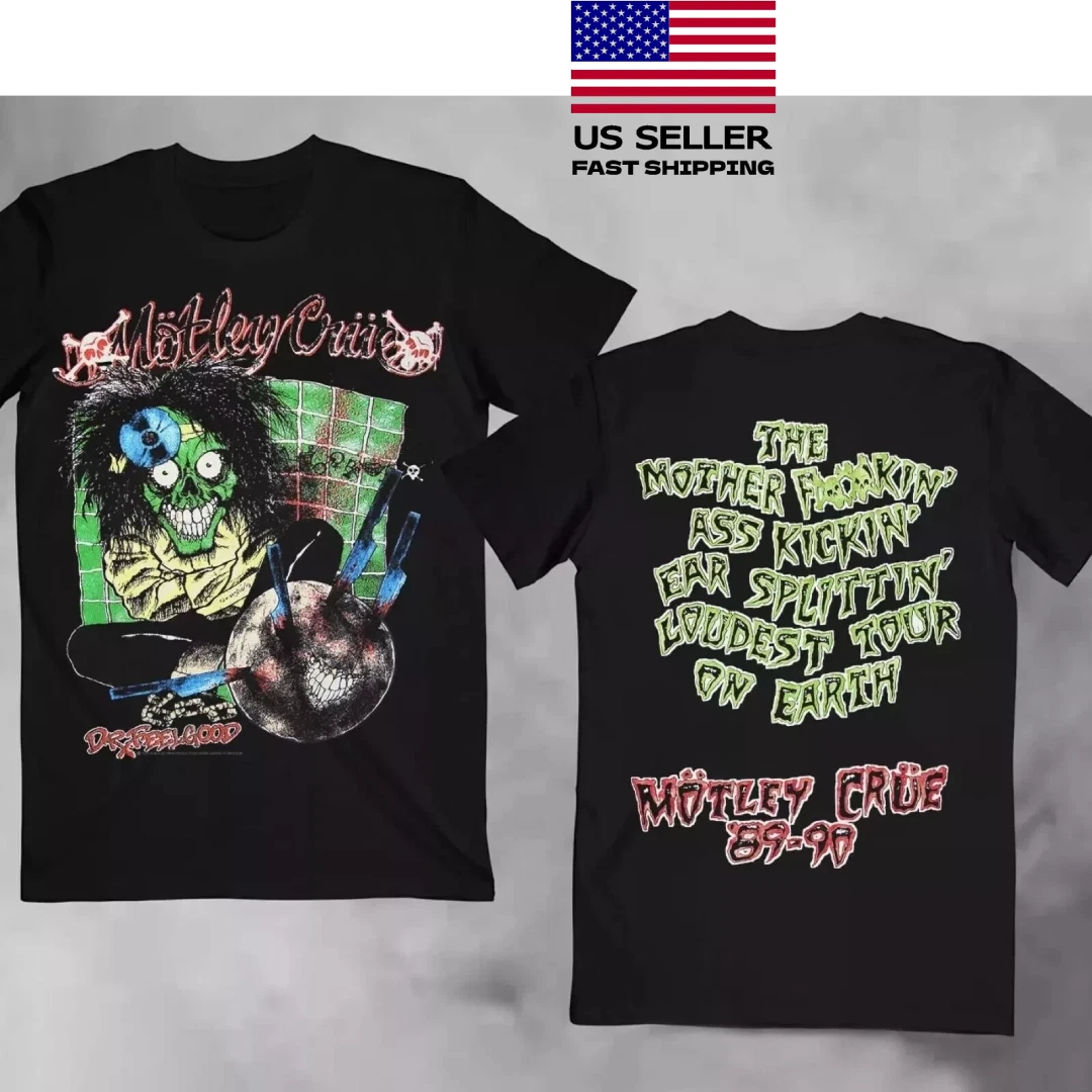 Hot 80S Motley Crue Dr Feelgood Tour Band Retro 2 Side Black Unisex Shirt