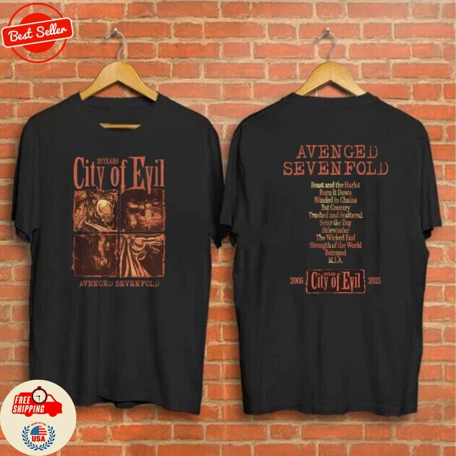 Avenged Sevenfold A7X City Of Evil 20Th Anniversary Two-Sided Shirt