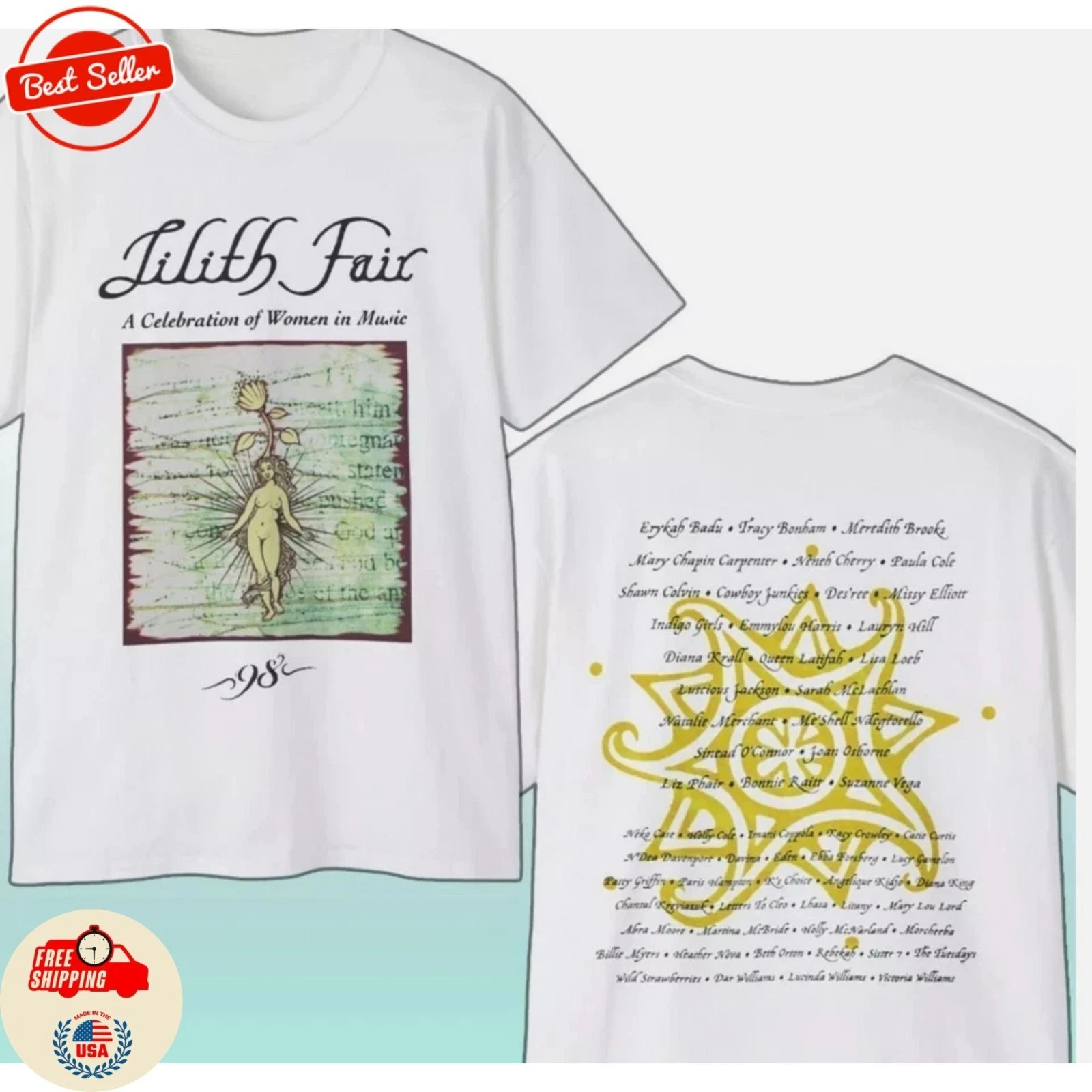 Rare Vintage 1998 Lilith Fair Shirt Double Sided