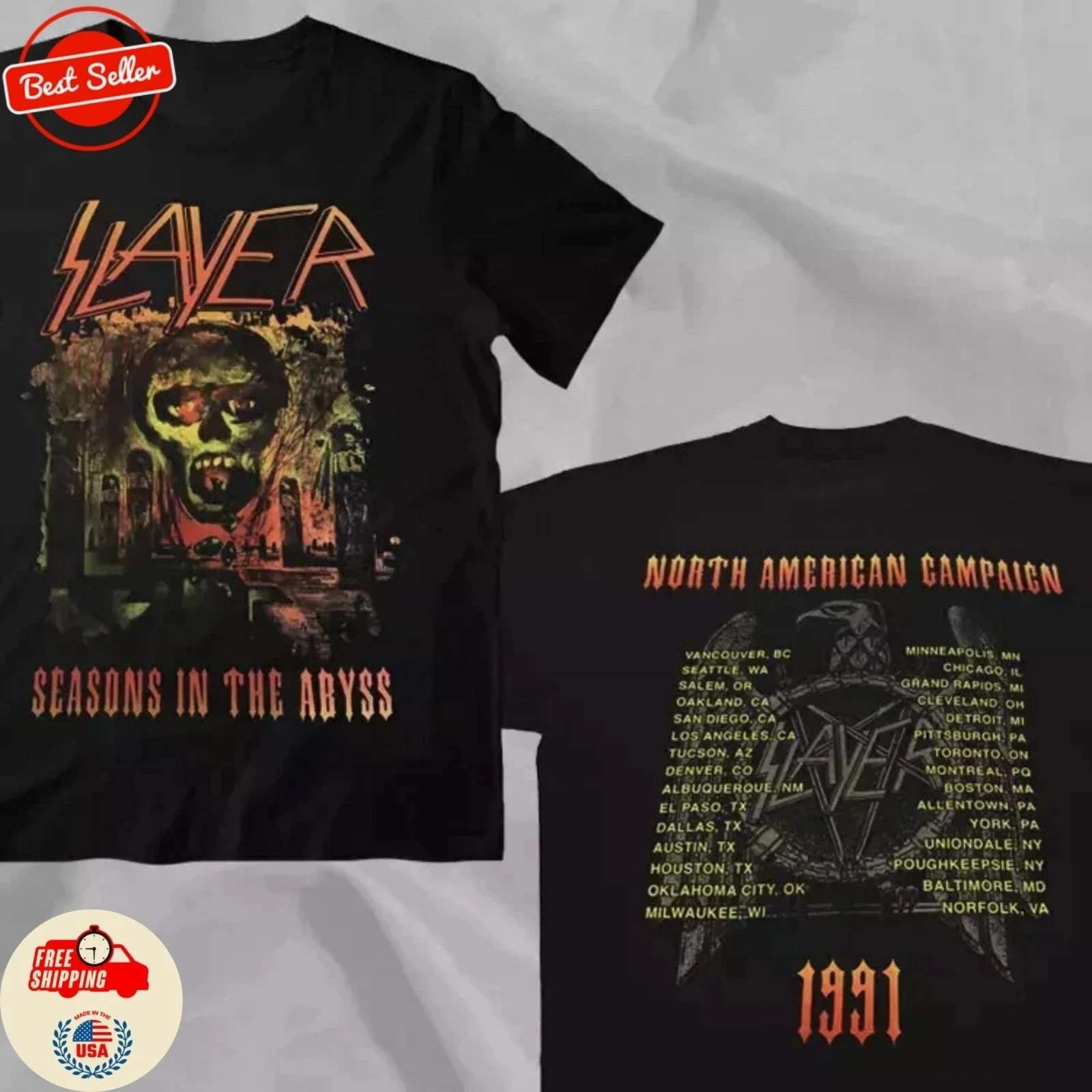 Slayer 1991 Tour T Shirt Seasons In The Abyss North American Campaign Shirt