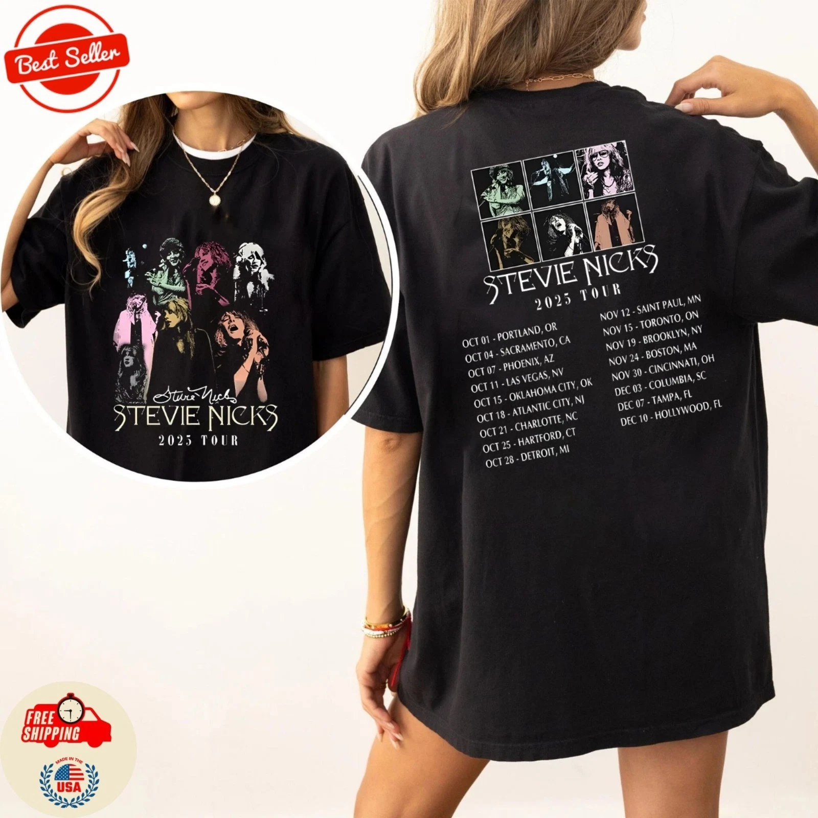 Stevie Nicks Live Concert Music Tour Dates 2025 Double Sided Shirt