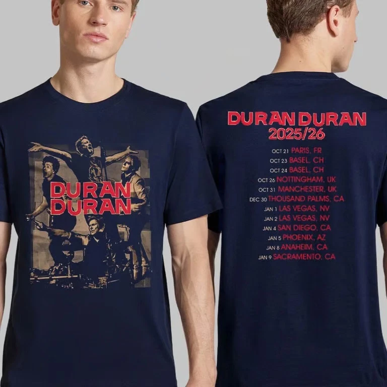 Duran Duran Europe 2025 2026 Navy College Bandshot Tour Shirt