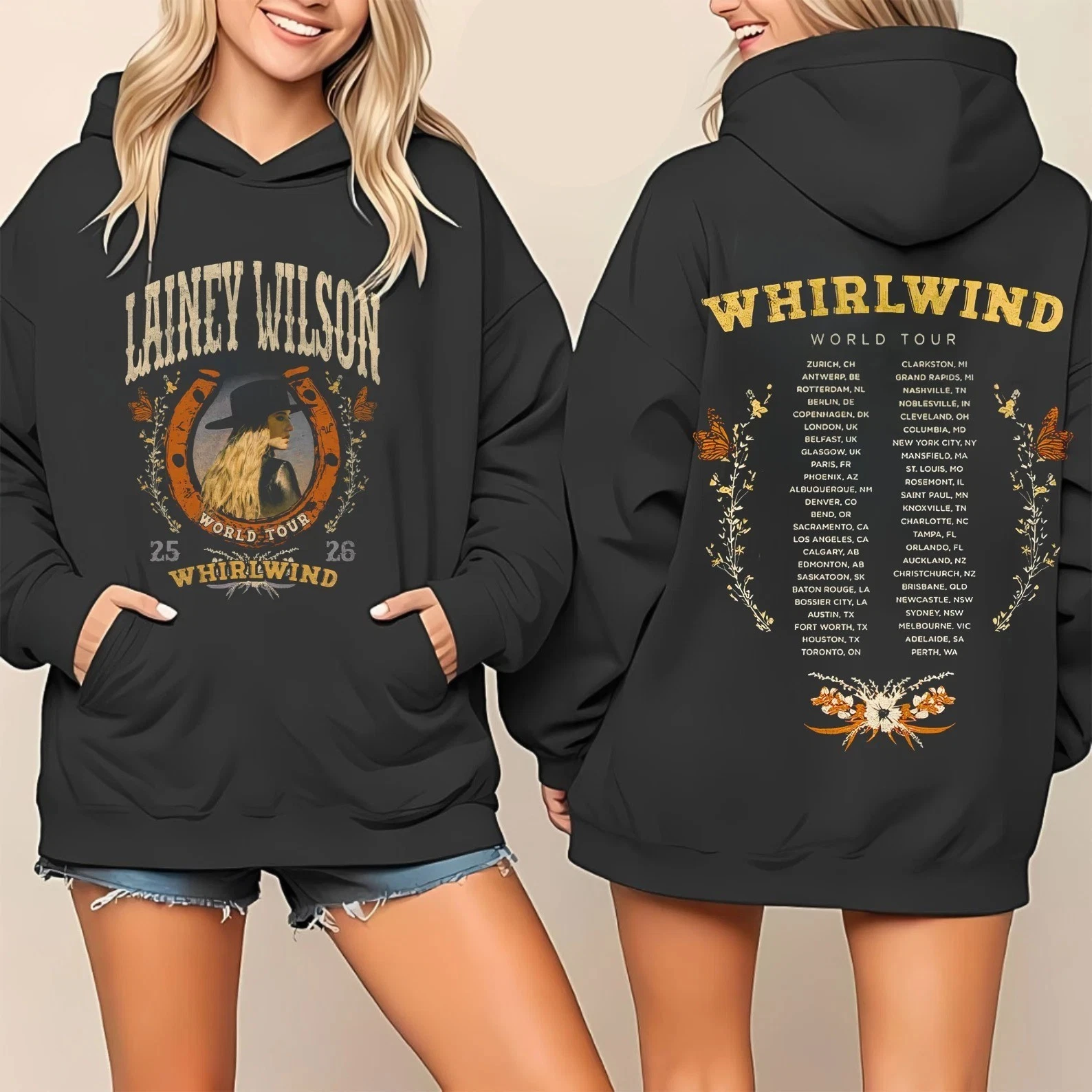 Lainey Wilson Whirlwind World Tour Horseshoe 2026 Merch Hoodie