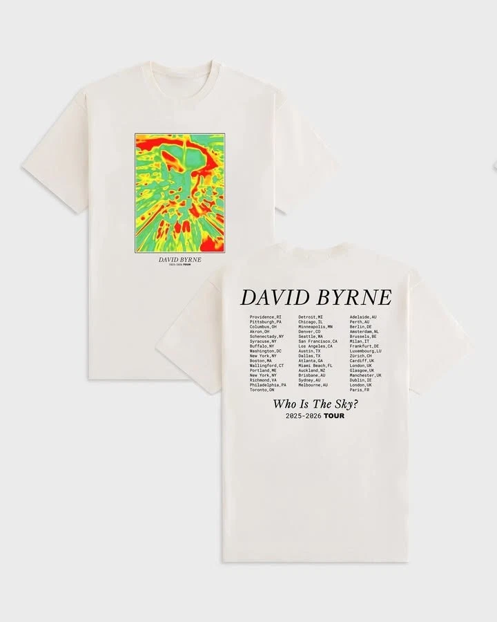 David Byrne 2025-2026 Tour Who Is The Sky, Reprint T Shirt White