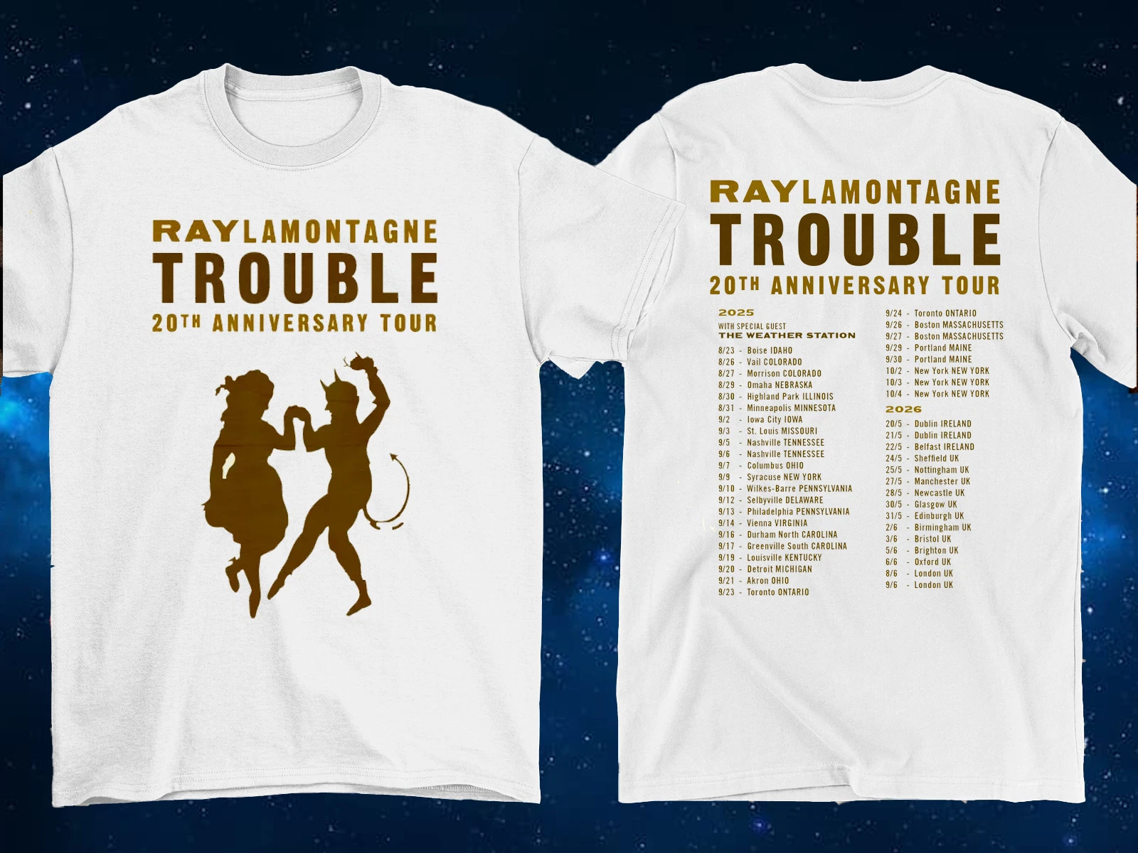 Ray Lamontagne 20 Years 2025 2026 Tour Shirt White