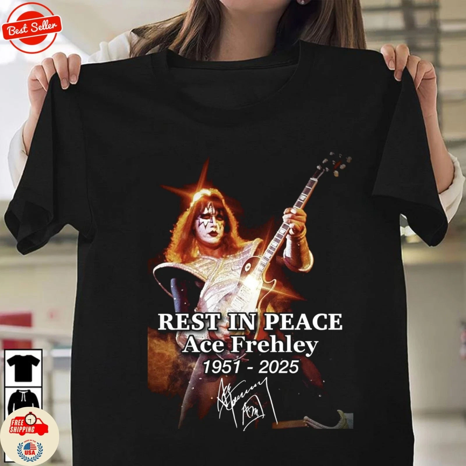 Ace Frehley Singer Signed Classic T Shirt S-5Xl Unisex