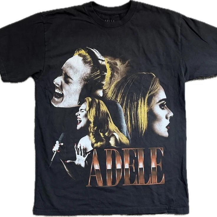 Vintage Adele- Black Singing Tour Shirt Short Sleeve Adult S-5Xl