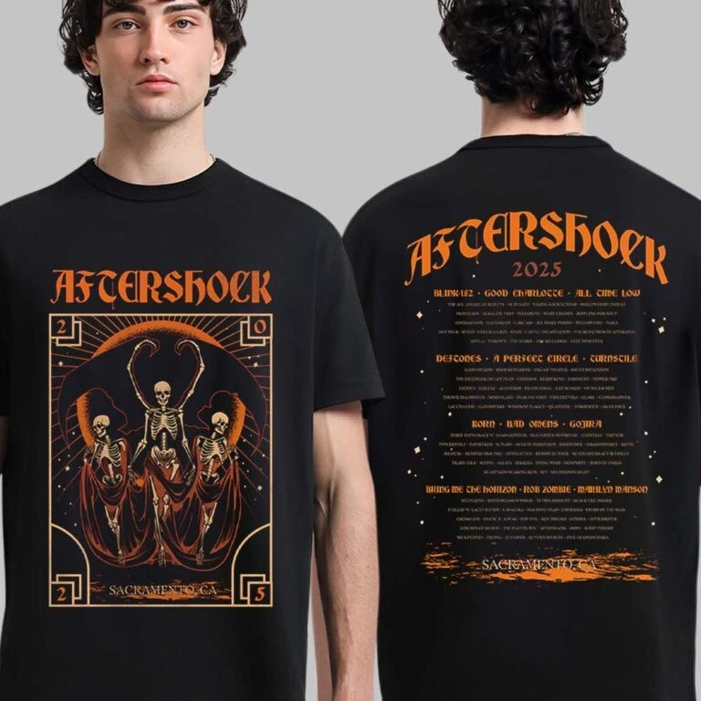 Aftershock Festival 2025 Sacramento California Night Terror With Lineup Back Shirt