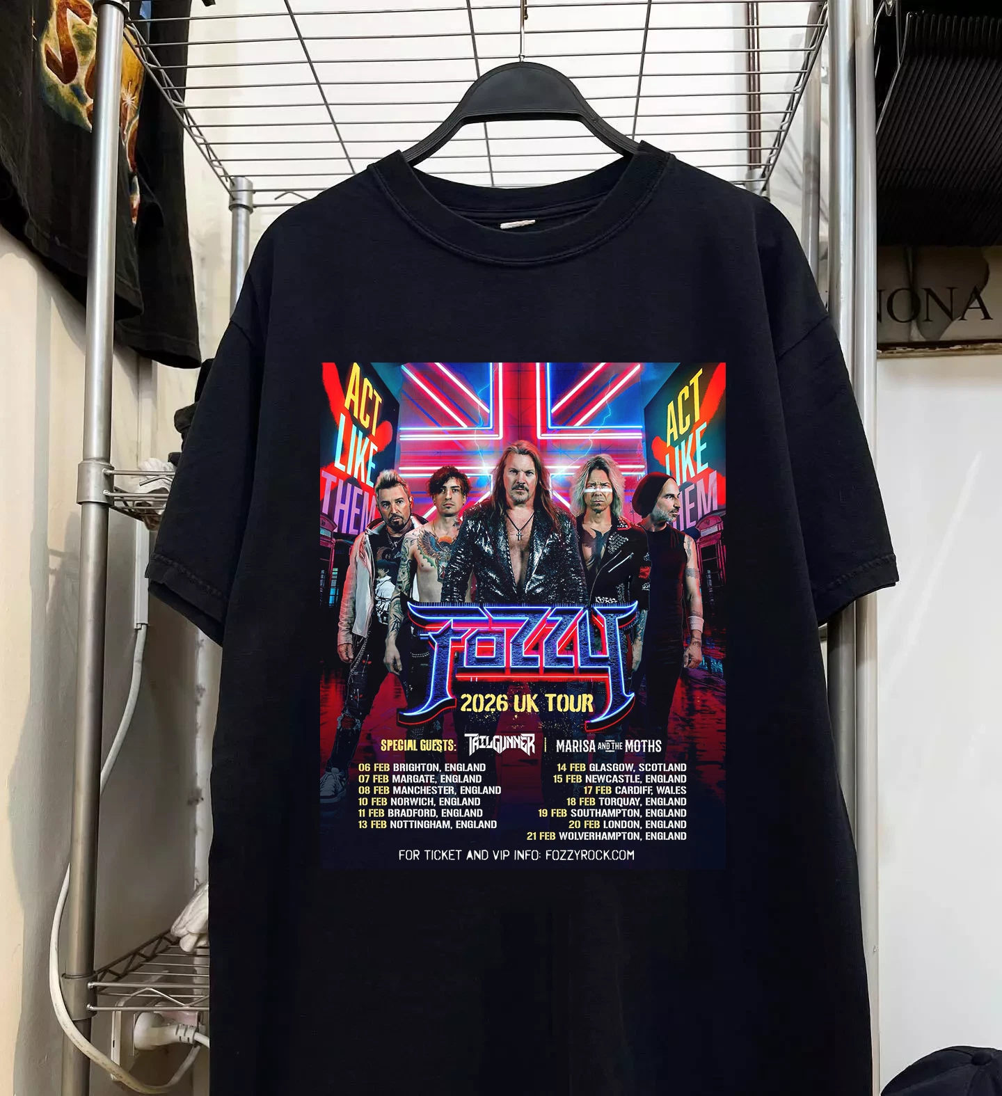 Fozzy Band 2026 Uk Tour Black Cotton T Shirt