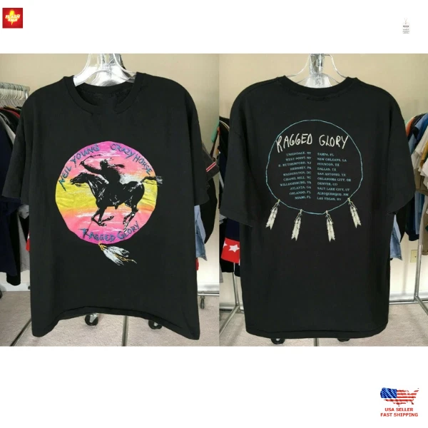 Neil Young Crazy Horse Ragged Glory 1991 Tour Black Shirt