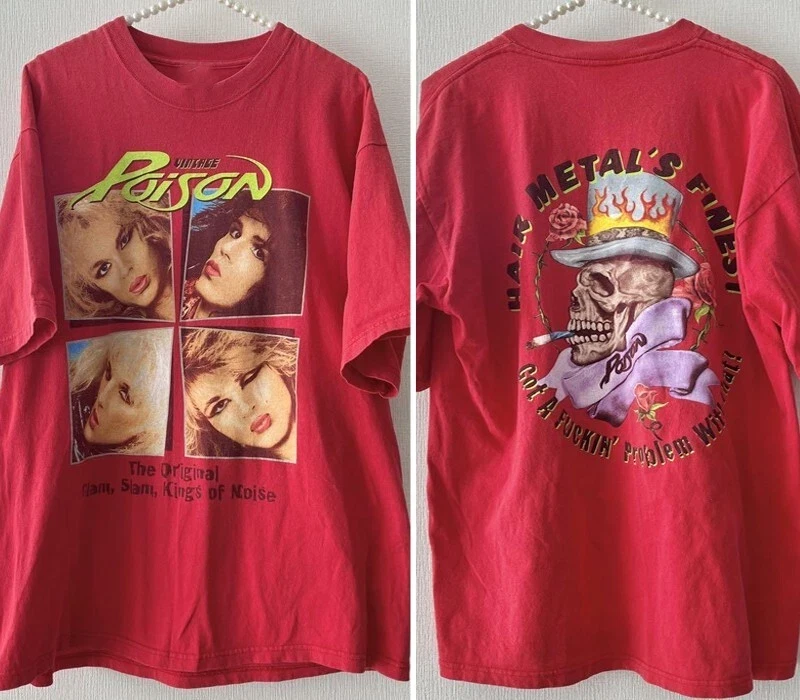 Vtg 90S Poison Band 2 Sided Red Short Sleeve T Shirt