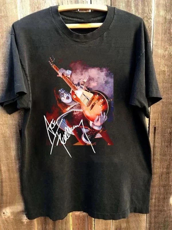 Vintage Ace Frehley Smoking Shirt Rock Band Graphic Unisex