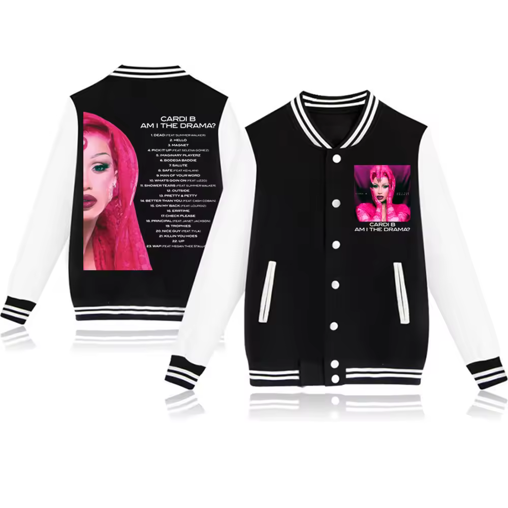 Cardi B Album Am I The Drama Baseball Uniform Hoodie Jacket Unisex