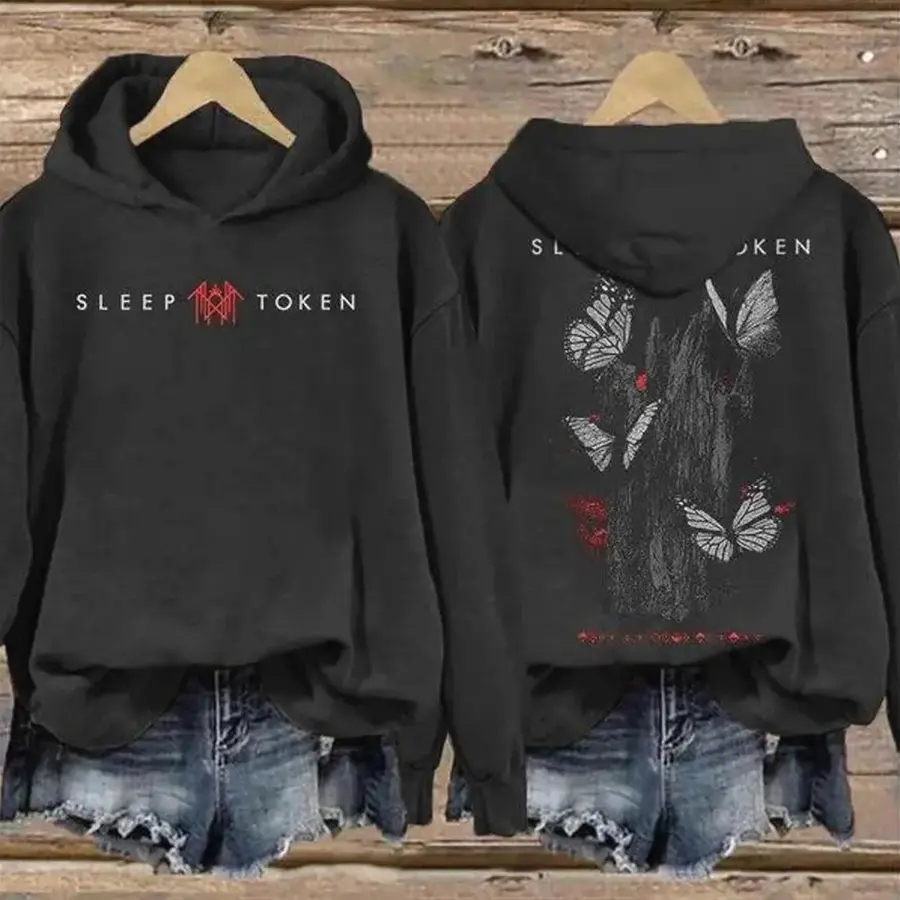 Sleep Token - Rock Band Inspired Butterfly Print Vintage Sweatshirt Hoodie