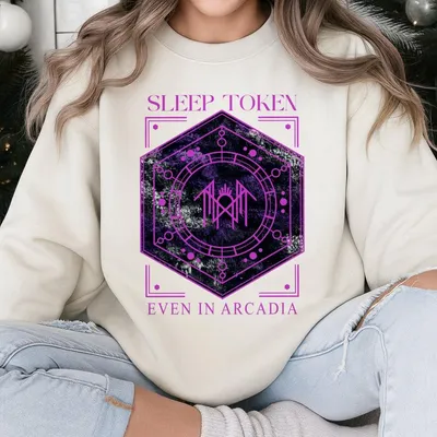Sleep Token Band Sweatshirt  With Purple Arcadia Tour Graphic And Sleeve Logo Hoodie