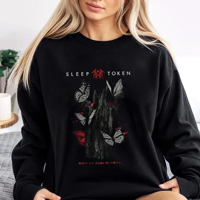 Sleep Token Rock Band Inspired Butterfly Print Vintage Sweatshirt, Gift For Fan