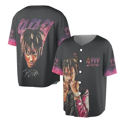 Juice Wrld 999 Graphic Hip Hop Rap Music Fan Pink Black Tribute Baseball Jersey