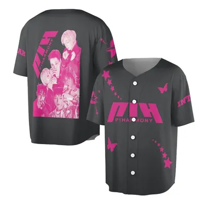 P1harmony Intak K-Pop Baseball Jersey Pink Star Butterfly Graphic Baseball Jersey