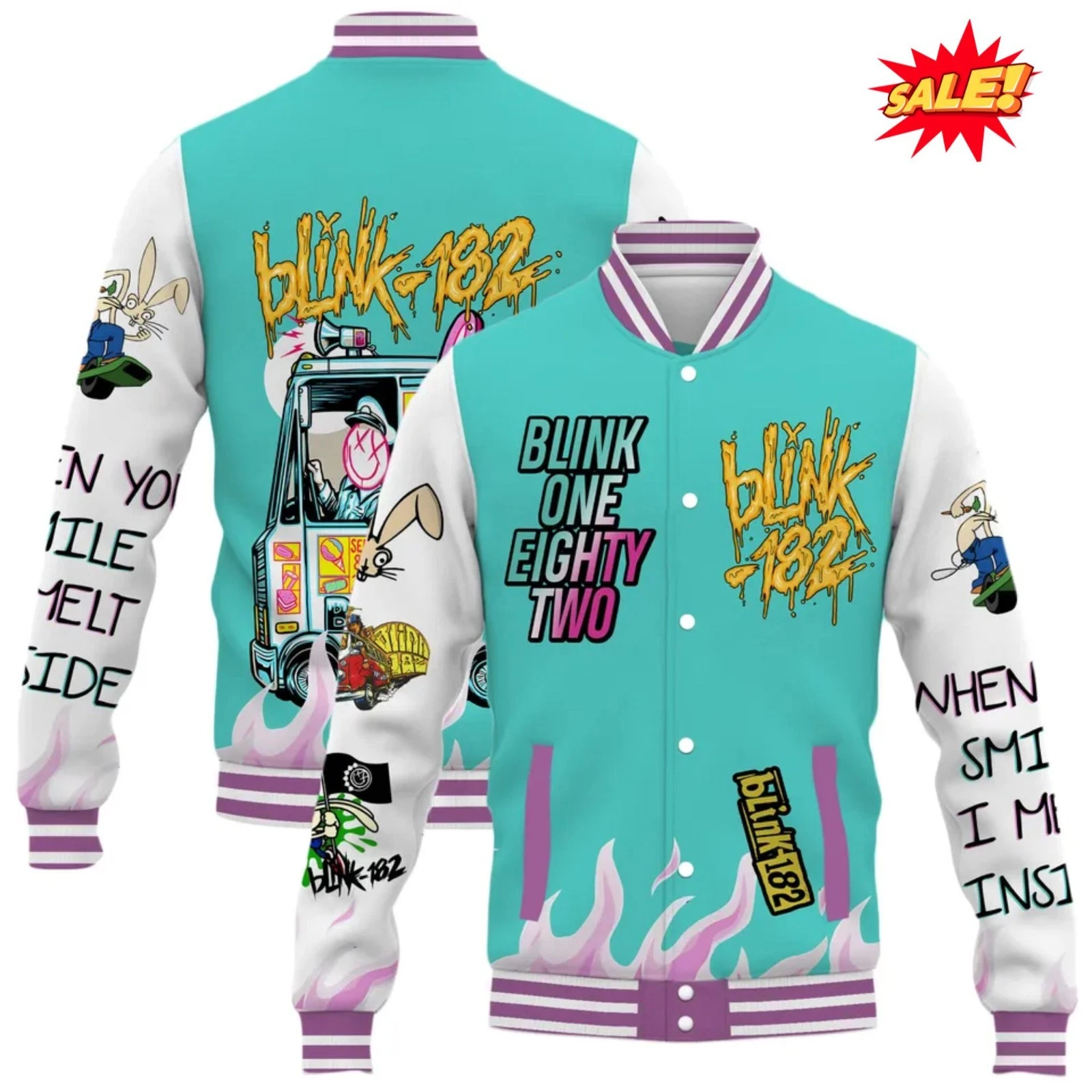 Blink-182 Baseball Jacket light blue white
