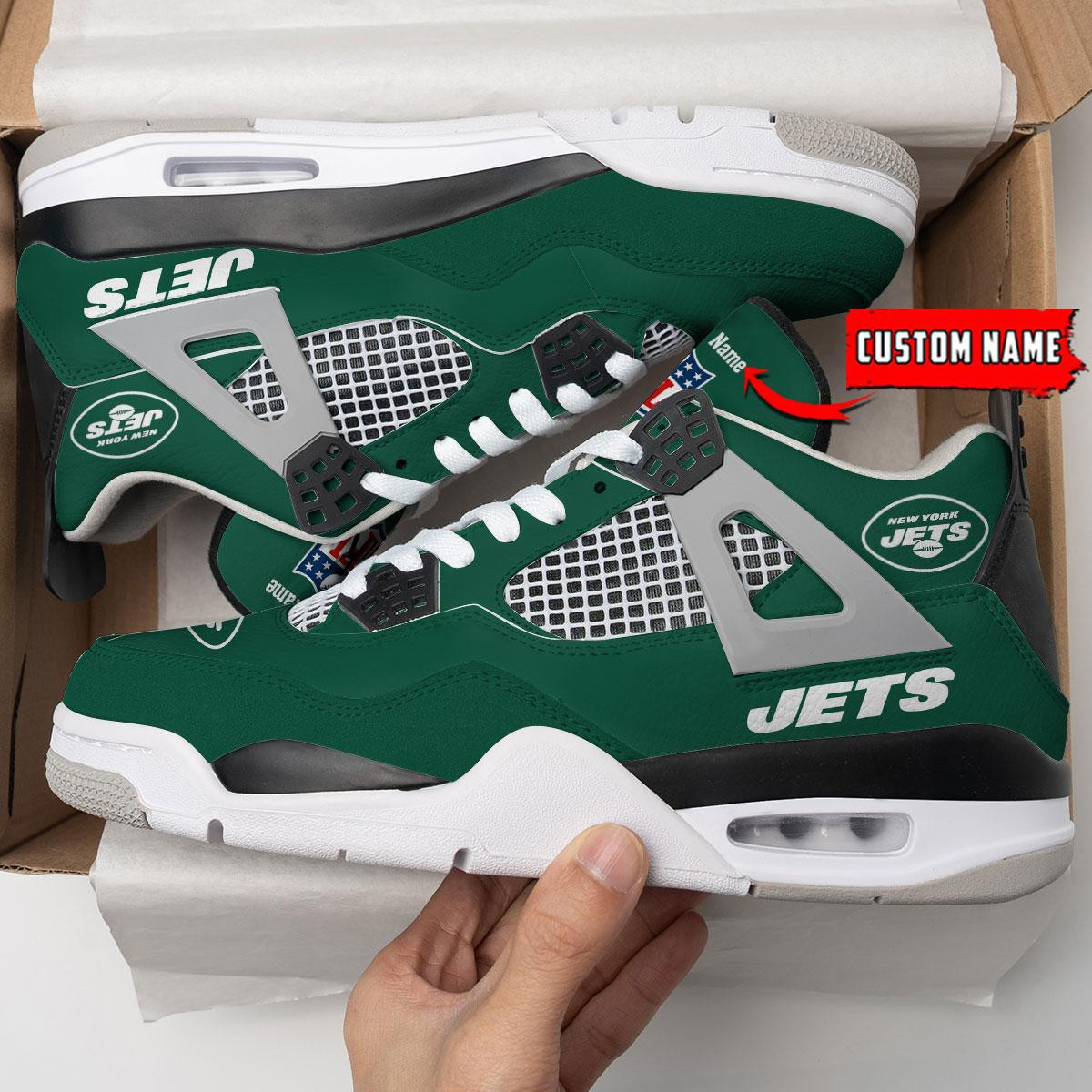New York Jets Personalized Air Jordan 4 Shoes - Image 2