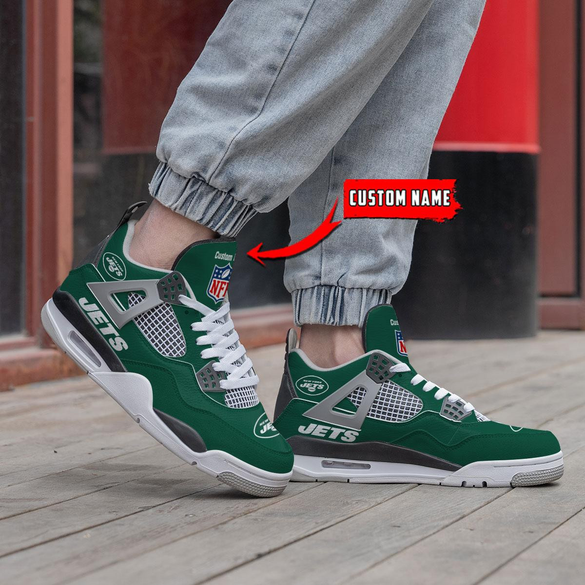 New York Jets Personalized Air Jordan 4 Shoes - Image 3