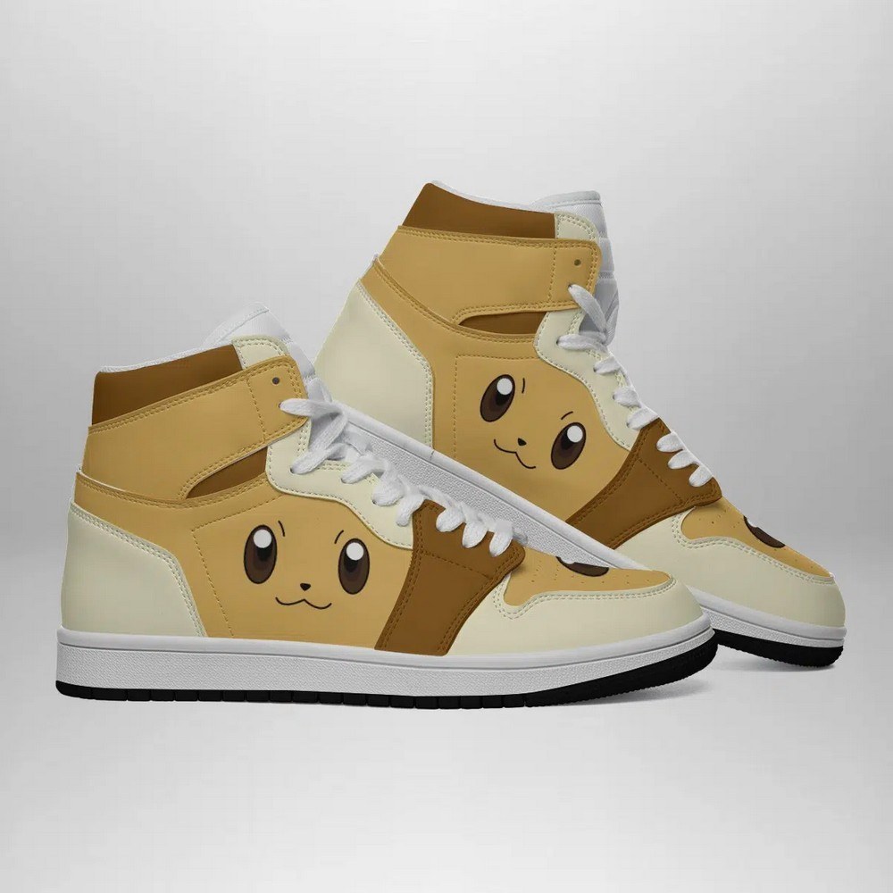 Eevee Face Pokemon High-Top Sneakers Retro Streetwear Vibe Shoes For Men And Women - Image 3
