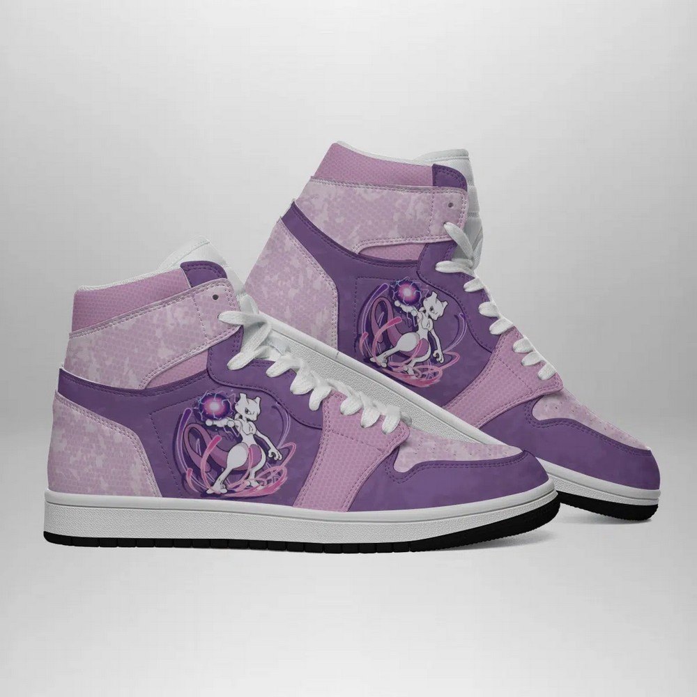 Mewtwo Attack Pokemon High-Top Sneakers Retro Streetwear Vibe Shoes For Men And Women - Image 3