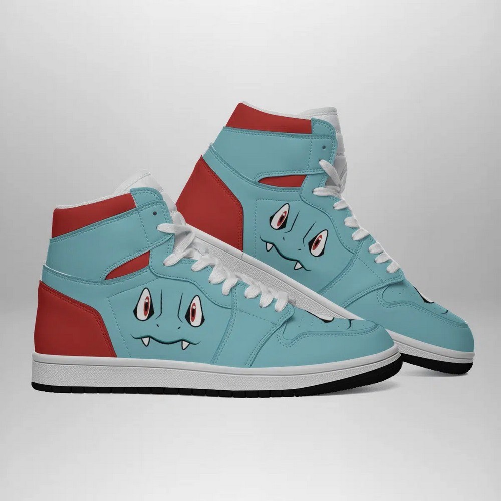 Totodile Face Pokemon High-Top Sneakers Retro Streetwear Vibe Shoes For Men And Women - Image 3