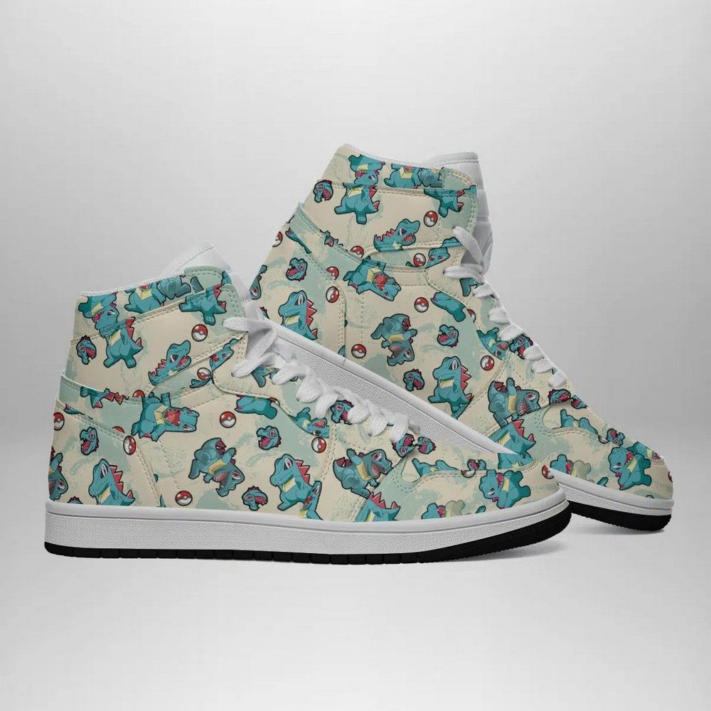 Totodile Pattern Pokemon High-Top Sneakers Retro Streetwear Vibe Shoes For Men And Women - Image 3
