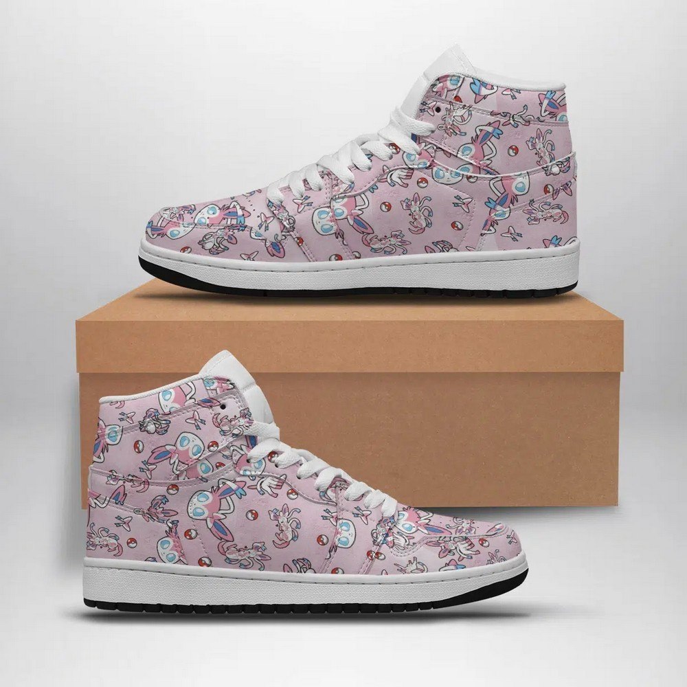 Sylveon Pattern Pokemon High-Top Sneakers Retro Streetwear Vibe Shoes For Men And Women - Image 2