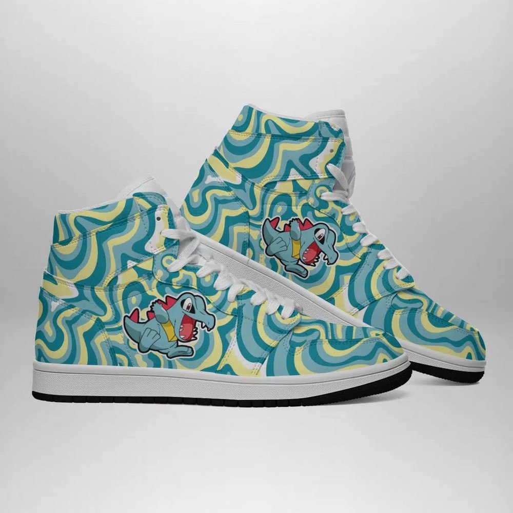Totodile Trippy Pokemon High-Top Sneakers Retro Streetwear Vibe Shoes For Men And Women - Image 3