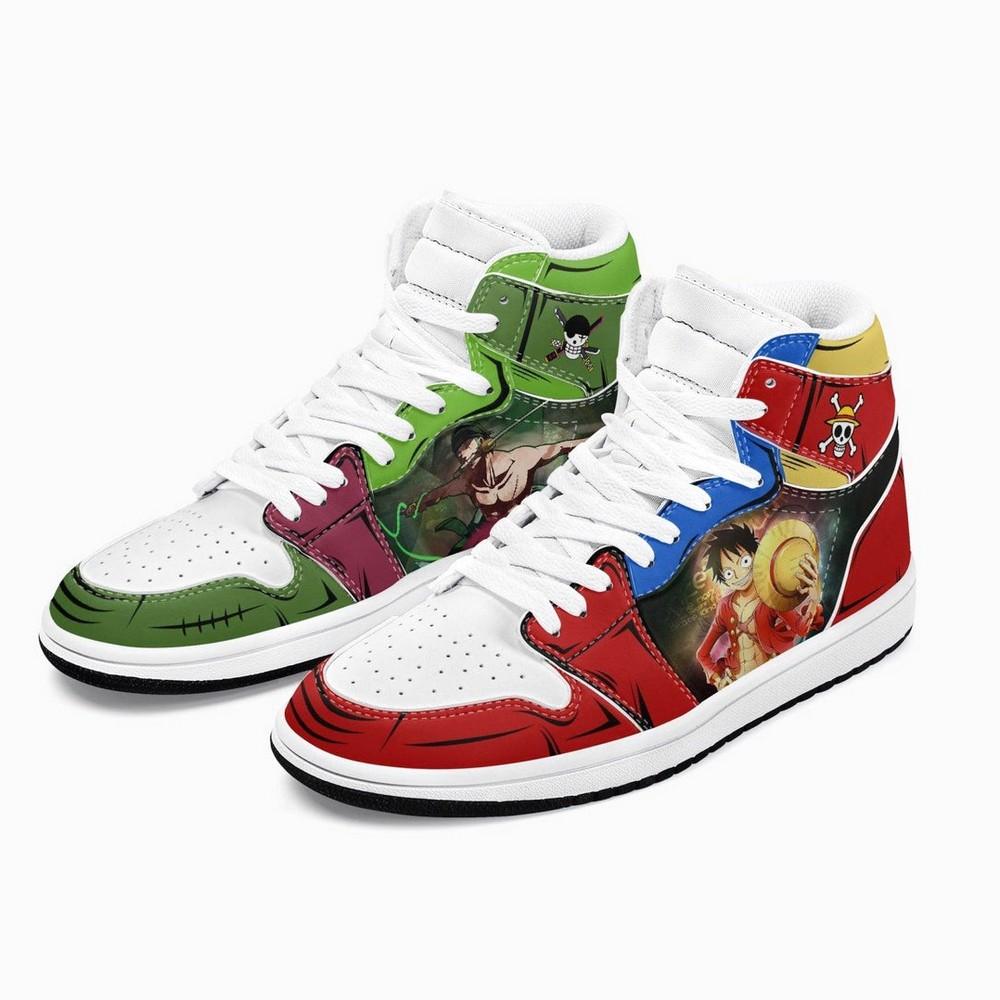 One Piece Zoro And Luffy High-Top Sneakers Retro Streetwear Vibe Shoes For Men And Women - Image 4