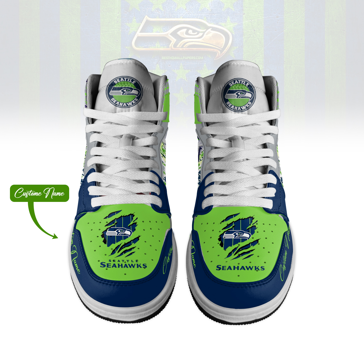 Seattle Seahawks High-Top Sneakers Retro Streetwear Vibe Shoes For Men And Women - Image 2