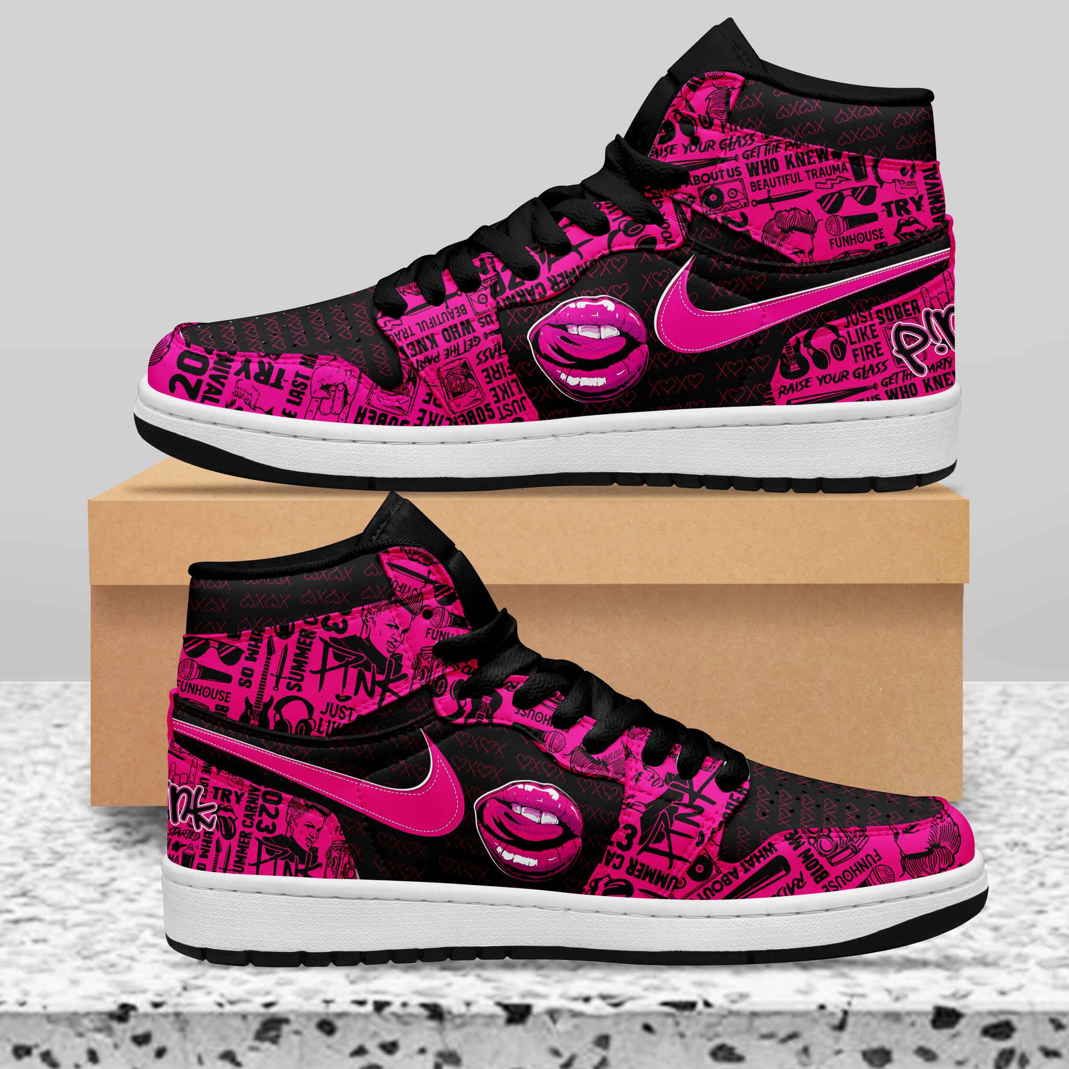 Pink High-Top Sneakers Retro Streetwear Vibe Shoes For Men And Women - Image 2