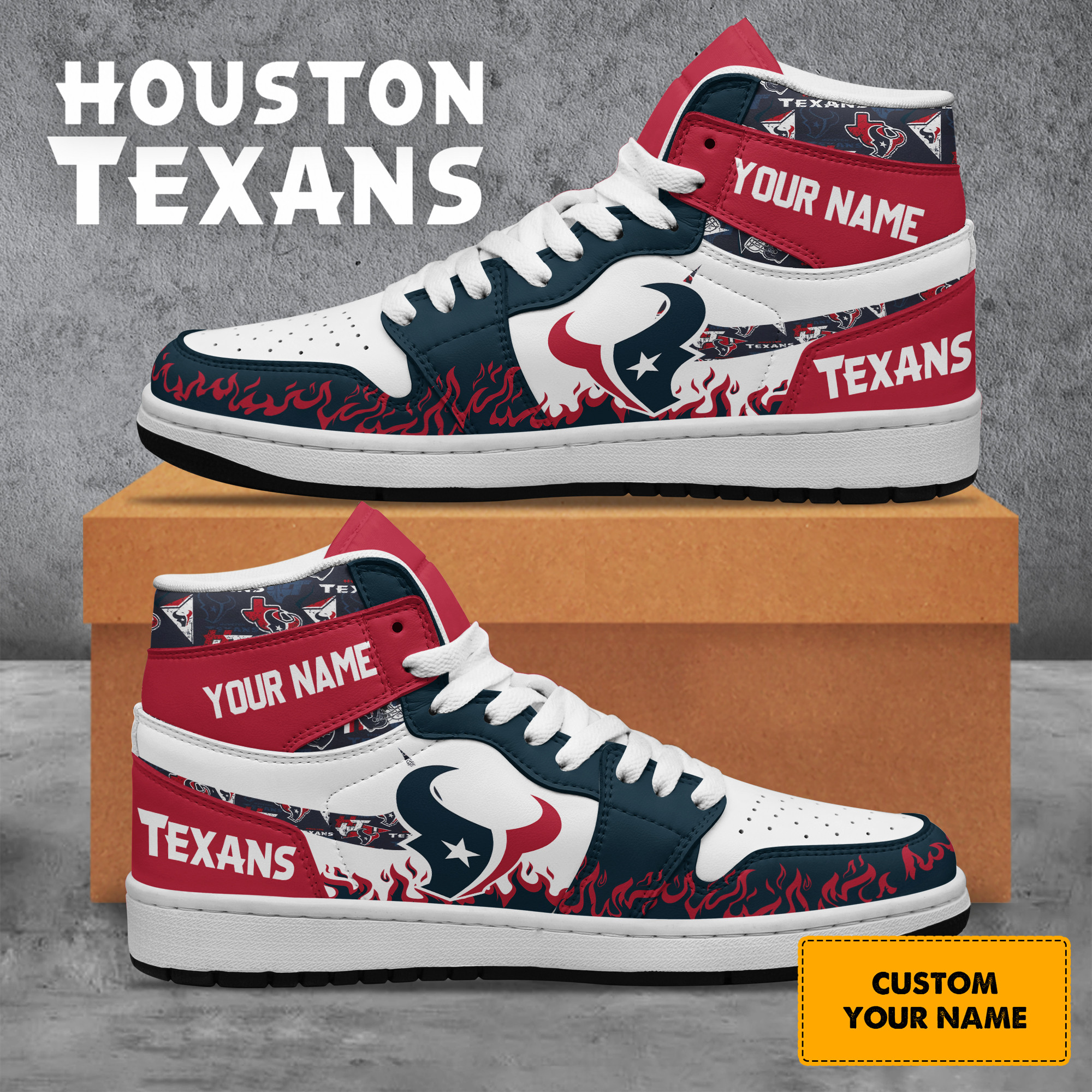 Houston Texans High-Top Sneakers Retro Streetwear Vibe Shoes For Men And Women - Image 2