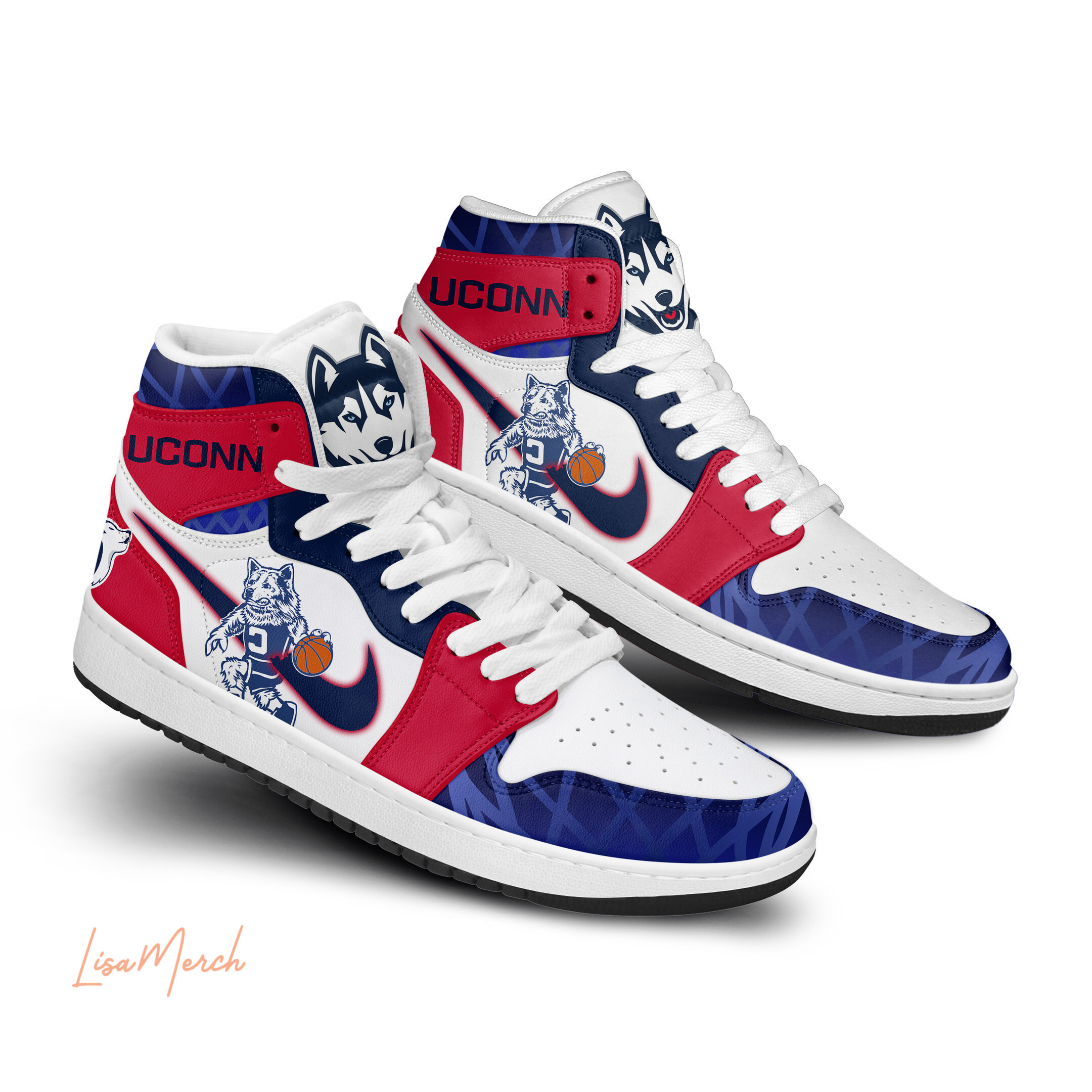 UConn Huskies High-Top Sneakers Retro Streetwear Vibe Shoes For Men And Women - Image 2